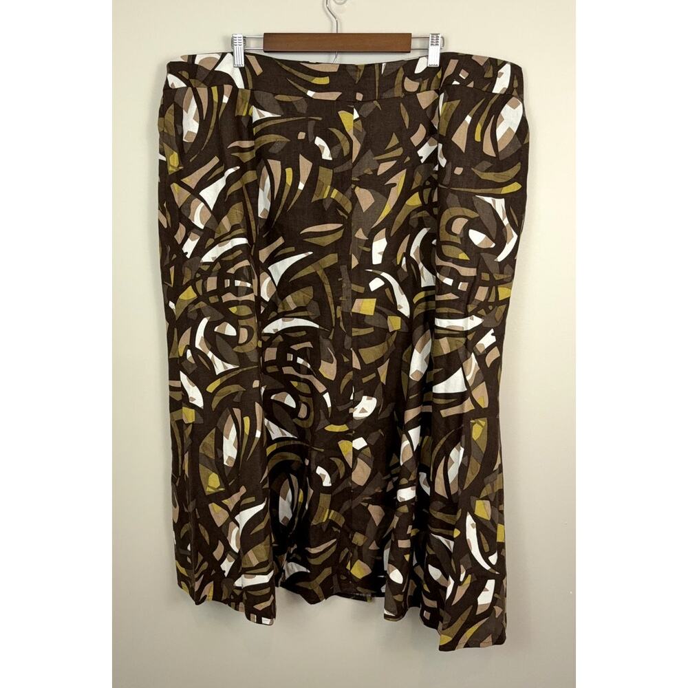CATO Linen Blend Skirt Women's 26/28W Brown Abstract Print A Line Modesty Work